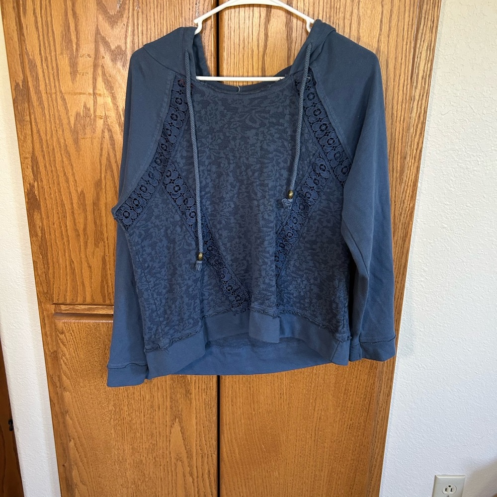 Blue Boxy Relaxed Hoodie Sweatshirt